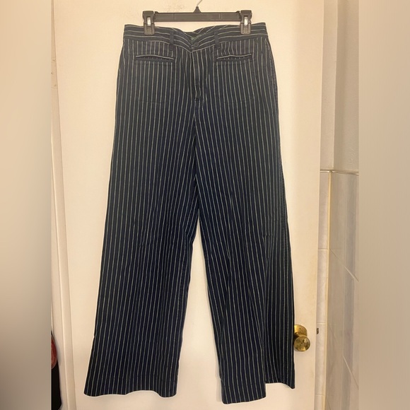 Ralph Lauren Pants - Vintage Ralph Lauren linen blend blue pinstripe wide leg trouser pant 8 women’s